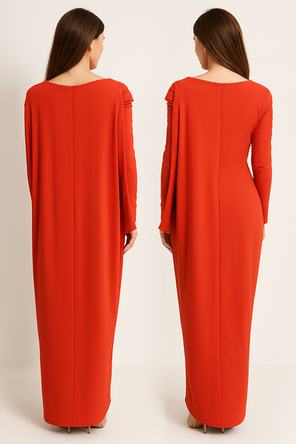 Robe Orange Fluide Élégante Manches. - gallery 1