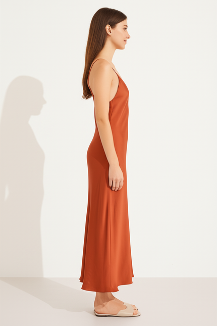 Robe Orange Satinée Longue - gallery 2