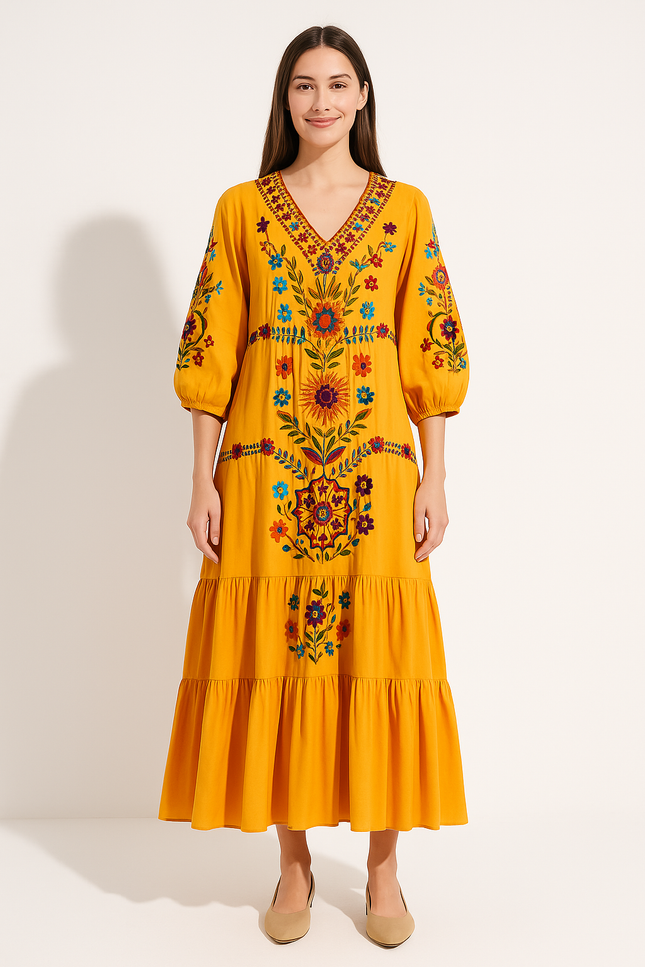 Robe Orange A Fleurs