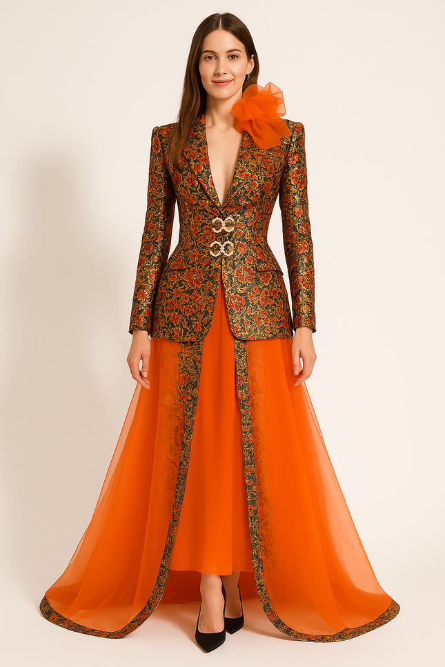 Robe Ceremonie Femme Orange