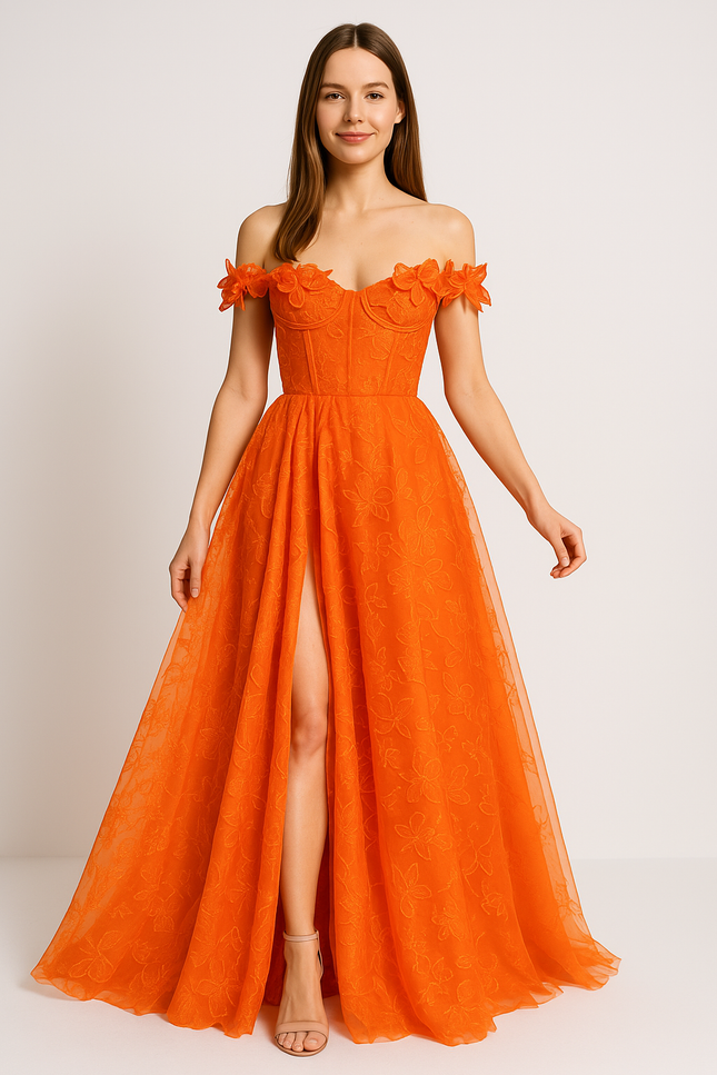 Robe Orange Bustier Élégante