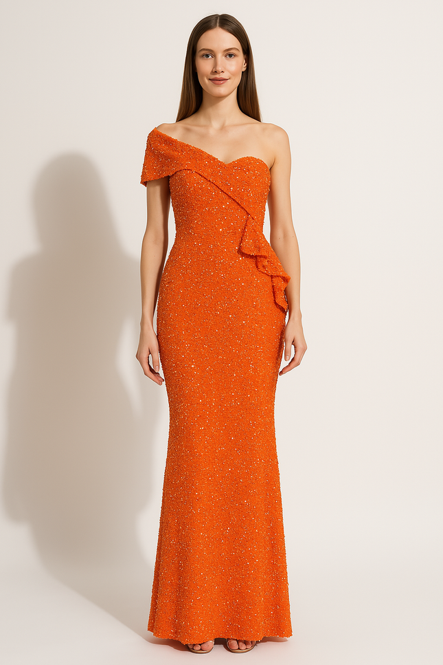 Robe Orange Pailletée Élégante