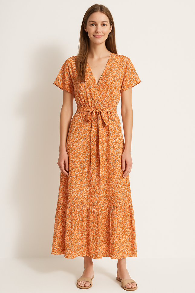 Robe Longue Fleurie Orange