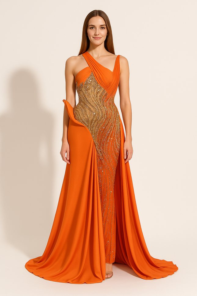 Robe De Soiree Orange Brûlé