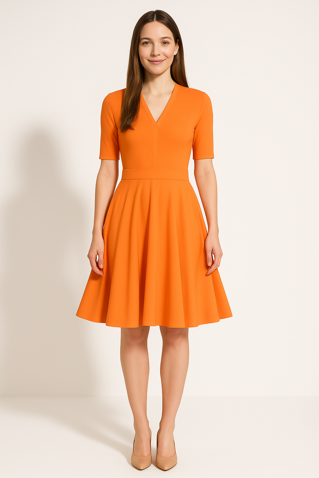 Robe Orange Manches Courtes