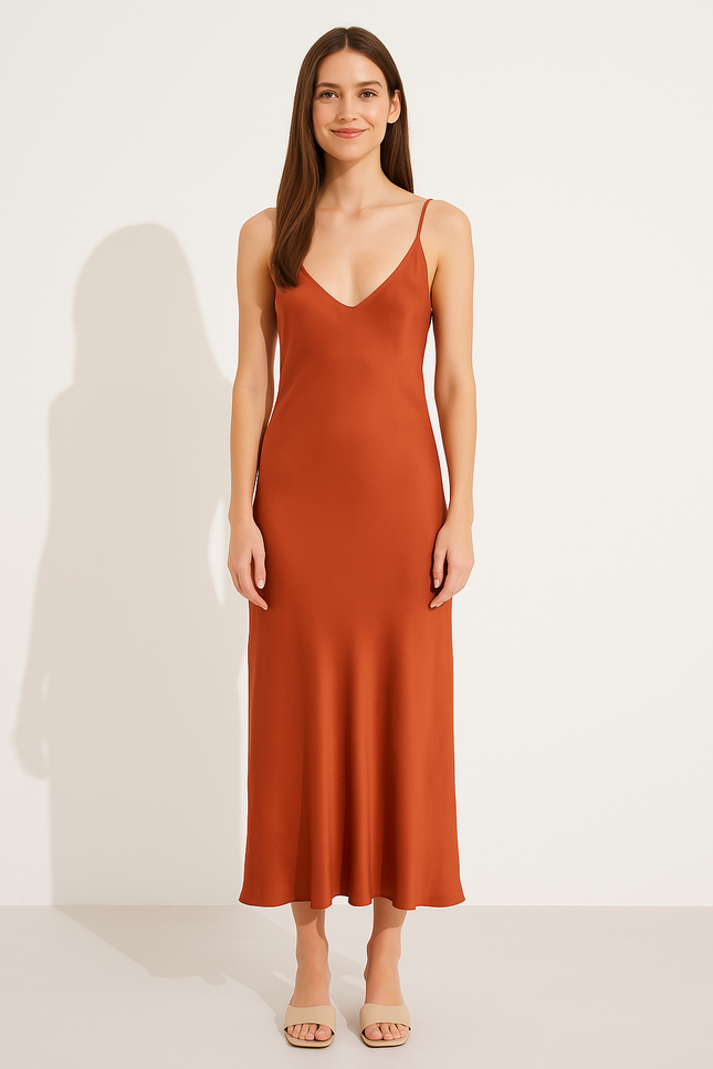 Robe Orange Satinée Longue