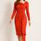 Robe Orange Fluide Élégante Manches.