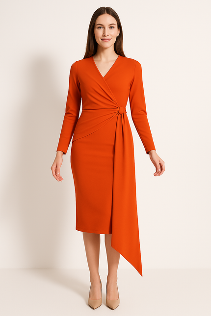 Robe Orange Fluide Élégante Manches.