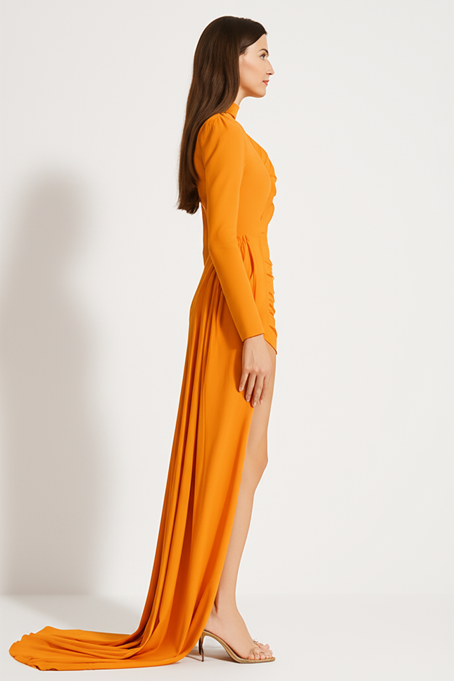 Robe Orange Asymétrique Chic Moderne - gallery 2
