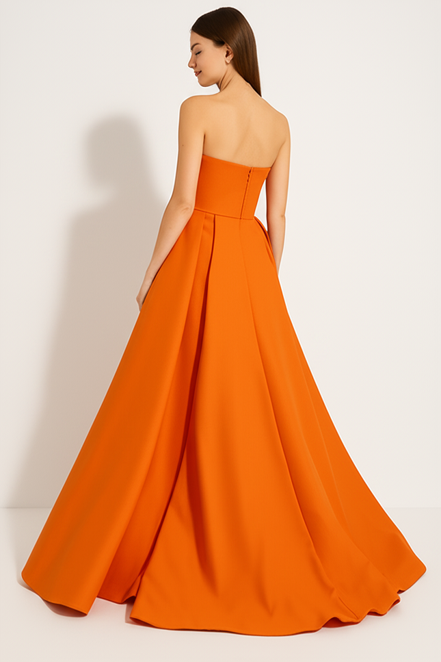 Robe Orange Élégante Fendue Moderne - gallery 1