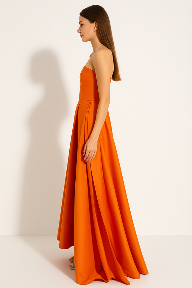 Robe Orange Élégante Fendue Moderne - gallery 2