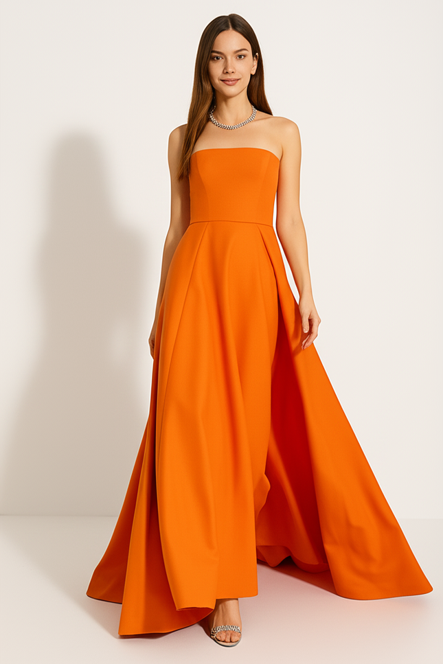Robe Orange Élégante Fendue Moderne - gallery 4