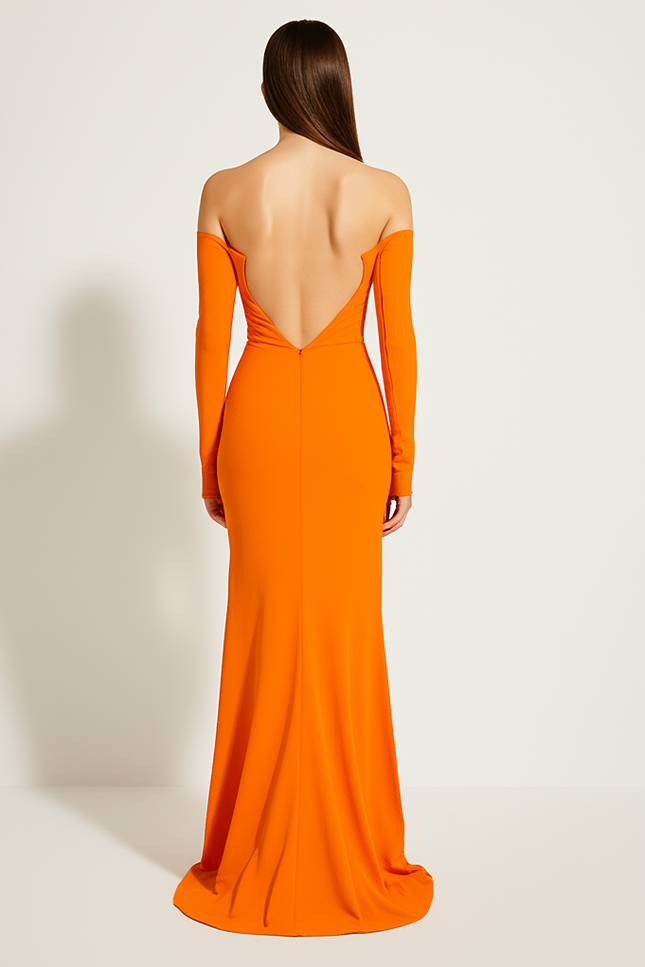 Robe Orange Élégante À Décolleté. - gallery 1