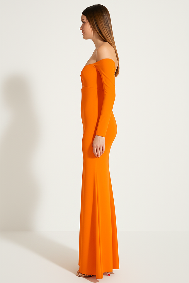 Robe Orange Élégante À Décolleté. - gallery 2