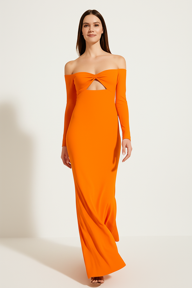 Robe Orange Élégante À Décolleté. - gallery 4