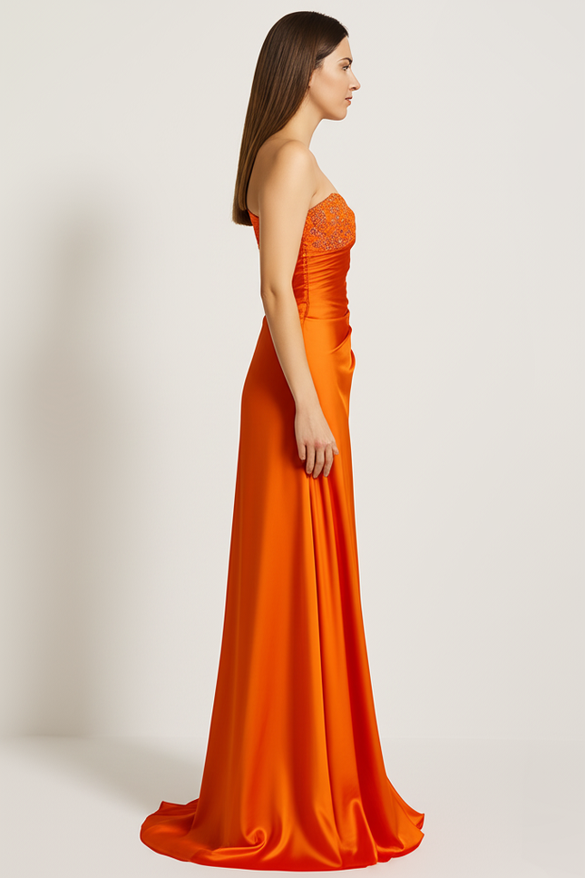 Robe Orange Élégante À Strass - gallery 2