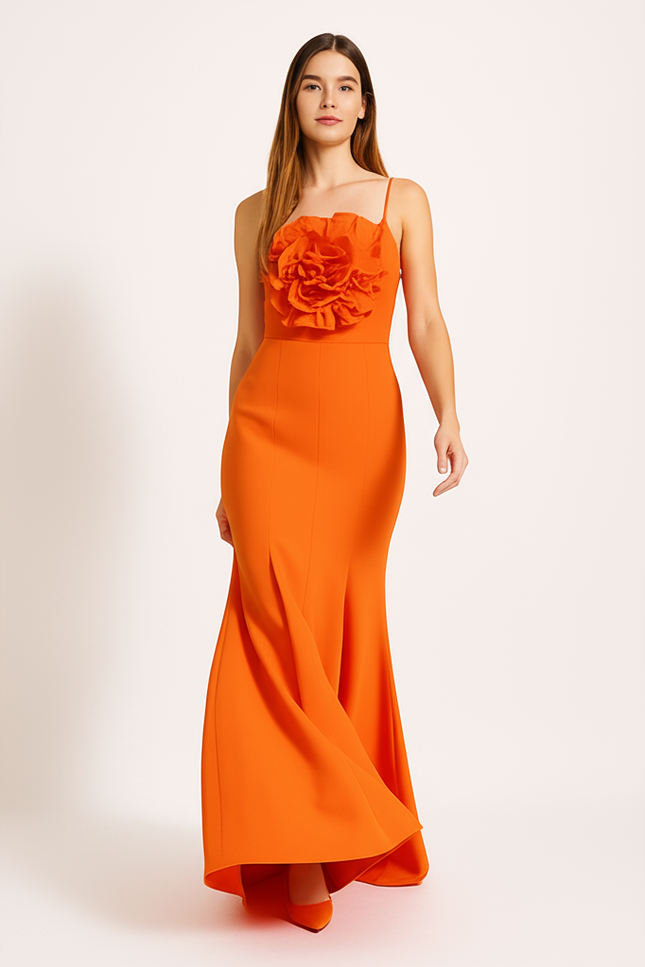 Robe Orange Chic À Volants - gallery 4