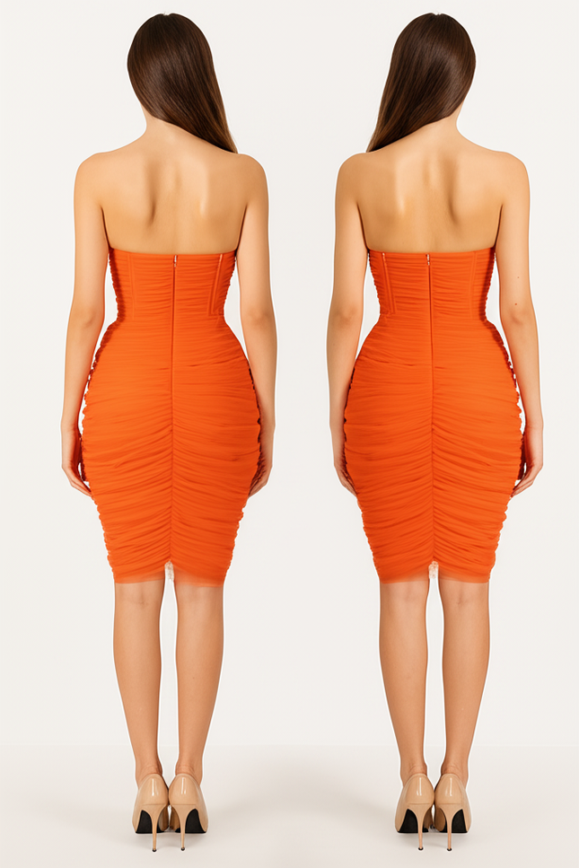 Robe Orange Moulante À Drapés - gallery 1