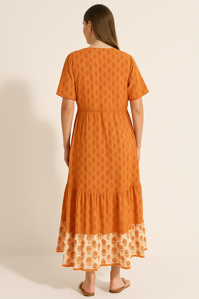 Robe Longue Orange Fleurie - gallery 1