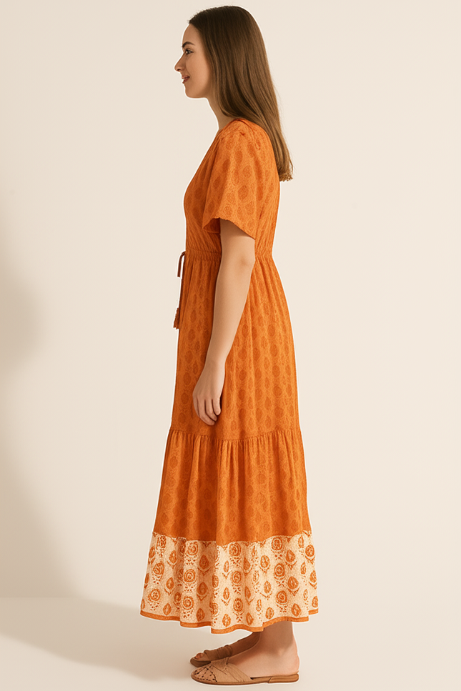 Robe Longue Orange Fleurie - gallery 2