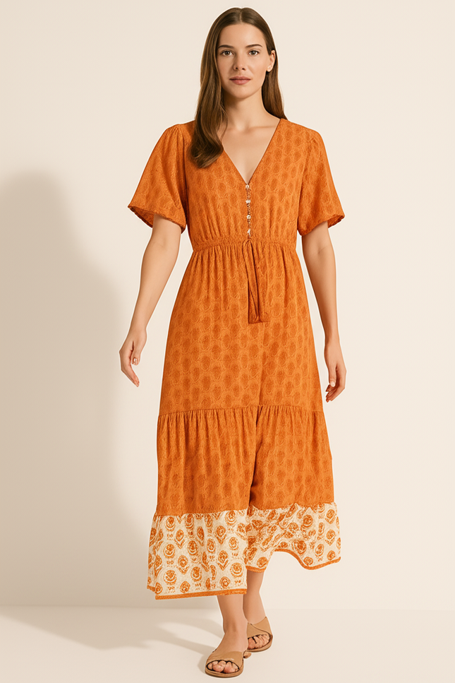 Robe Longue Orange Fleurie - gallery 4