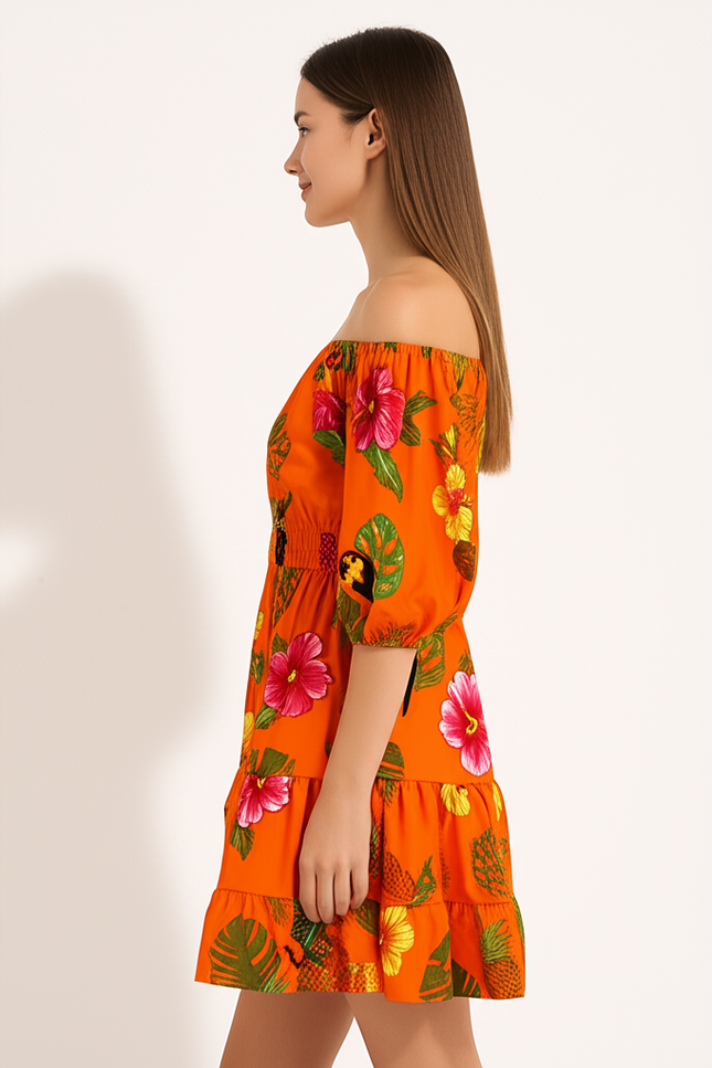 Robe Courte Orange Femme - gallery 2