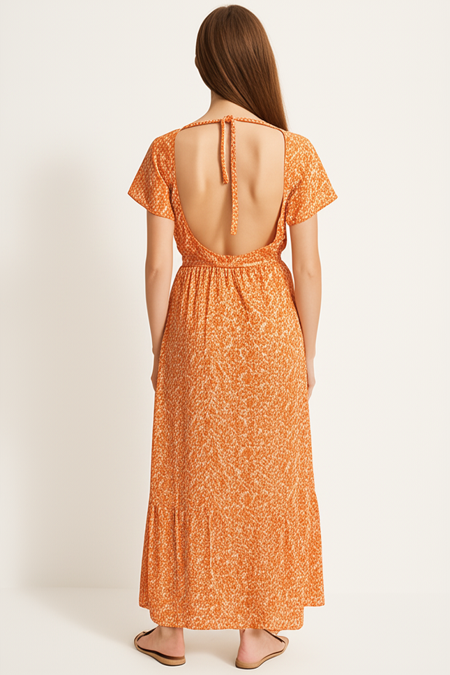 Robe Longue Fleurie Orange - gallery 1