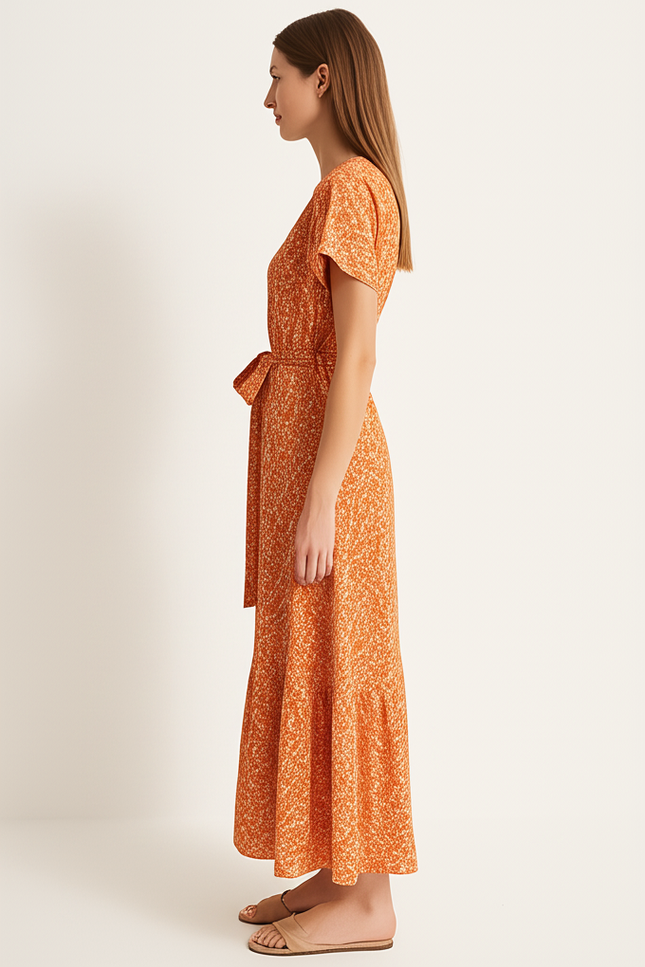 Robe Longue Fleurie Orange - gallery 2