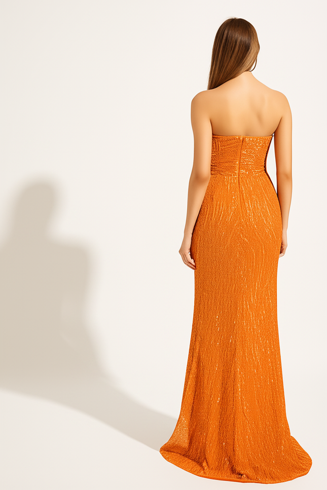 Robe De Soirée Orange Longue - gallery 1