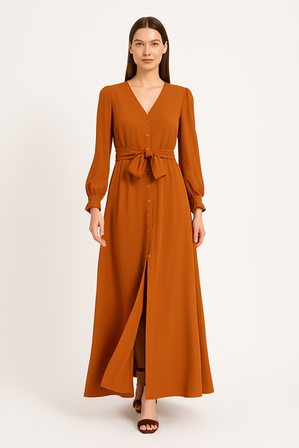 Robe Orange Longue Femme - gallery 4