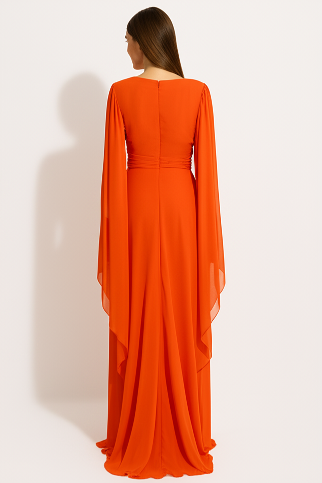 Robe Orange Fluide Élégante Manches. - gallery 1