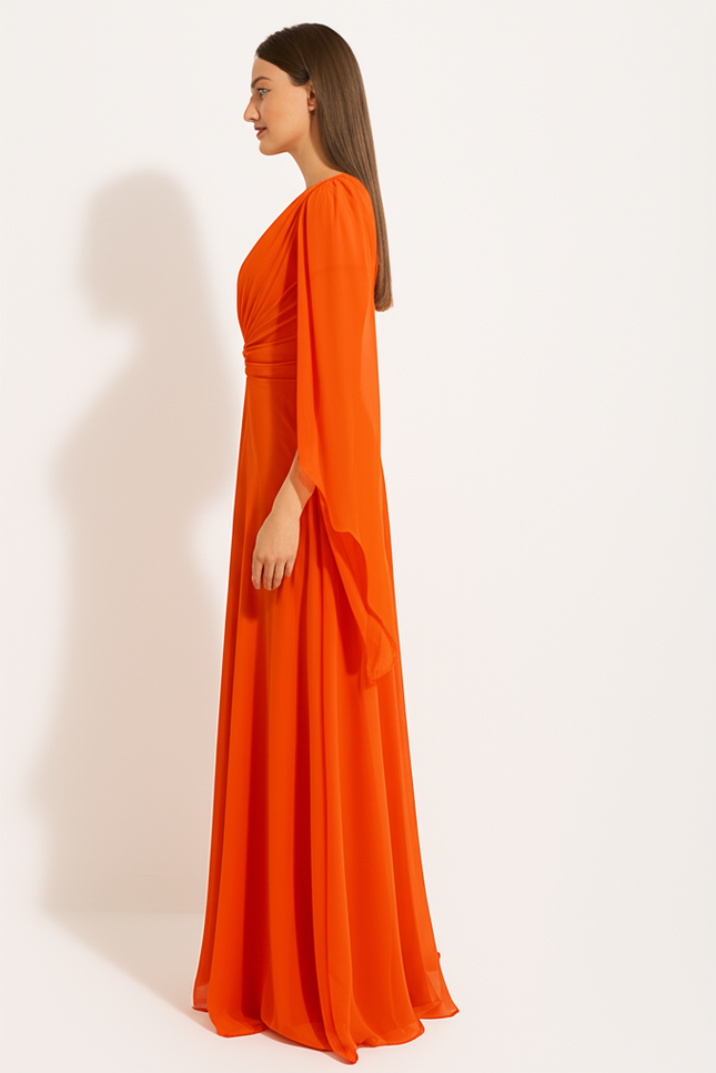 Robe Orange Fluide Élégante Manches. - gallery 2