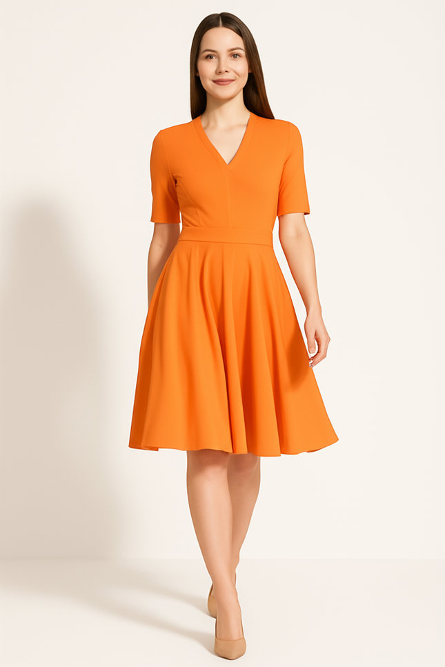Robe Orange Manches Courtes - gallery 4