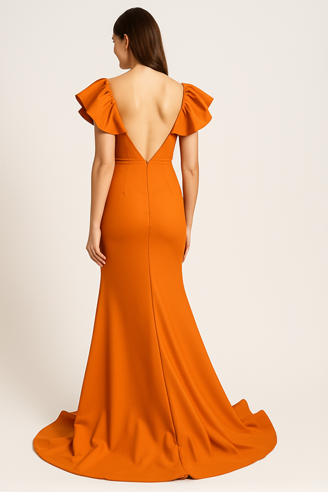 Robe Élégante Orange À Volants - gallery 1