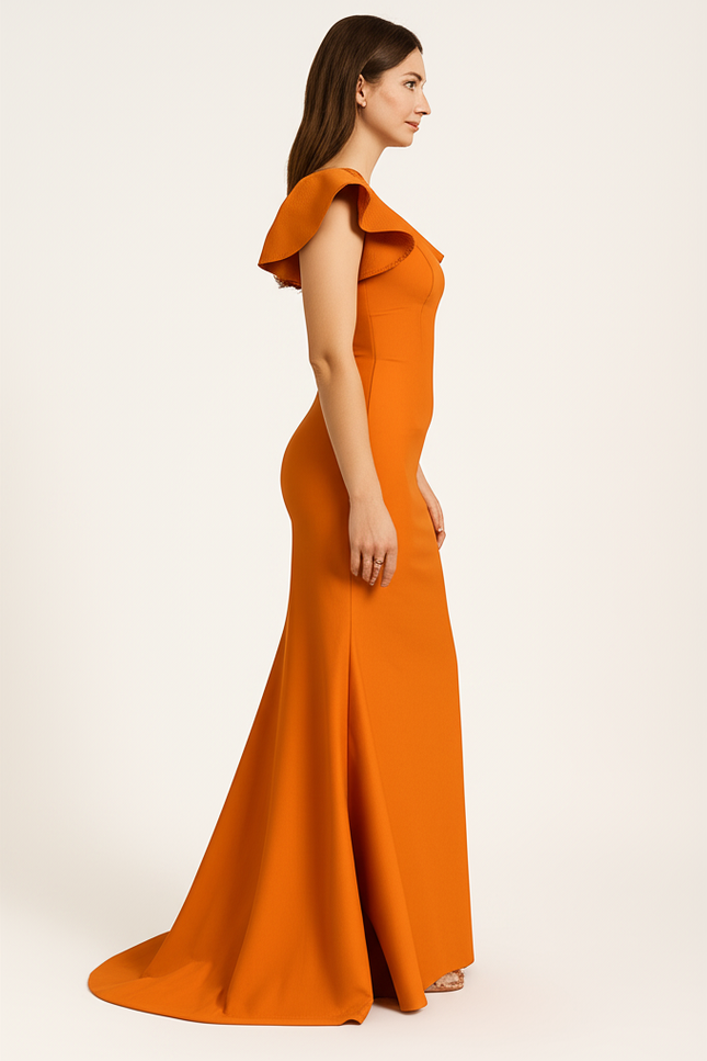 Robe Élégante Orange À Volants - gallery 2
