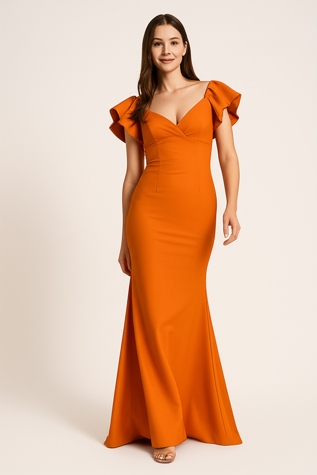 Robe Élégante Orange À Volants - gallery 4