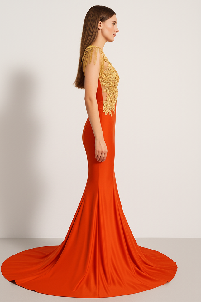 Robe Longue Orange Fluo - gallery 2