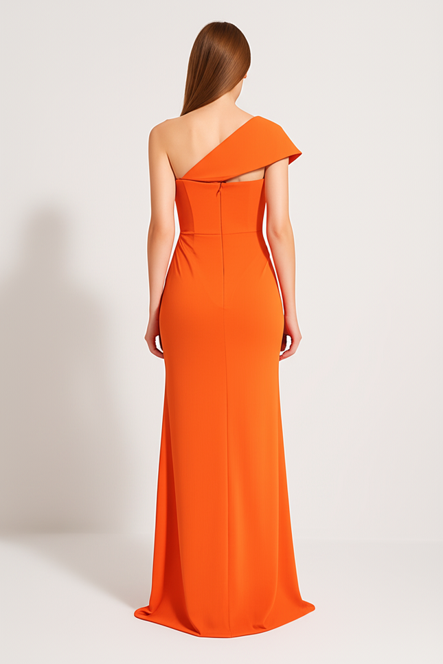 Robe Orange Asymétrique Chic - gallery 1