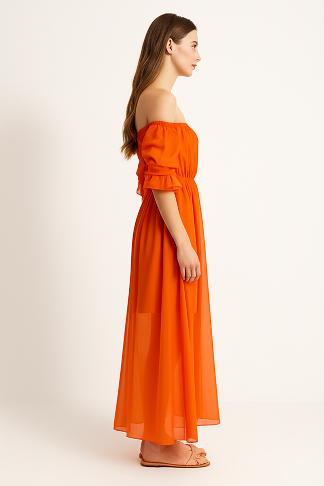 Robe Orange Sans Manche - gallery 2