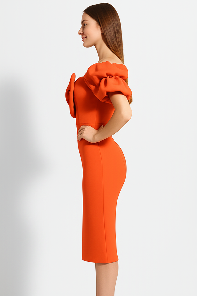 Robe Orange Epaule Dénudée - gallery 2