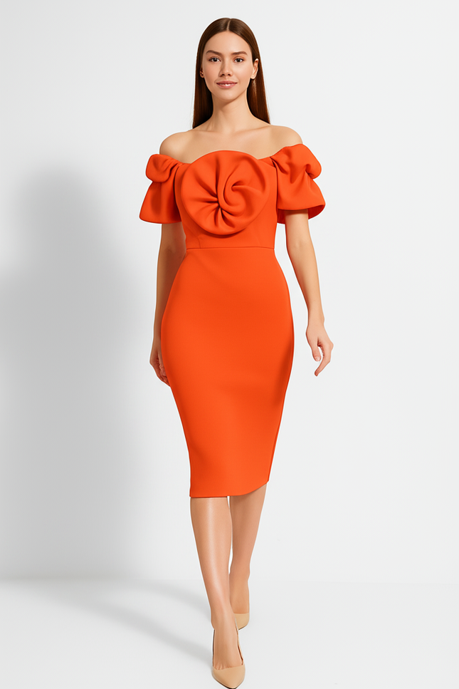 Robe Orange Epaule Dénudée - gallery 4