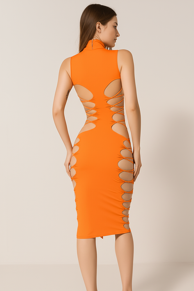 Robe Orange Chic Fendue Moderne - gallery 1