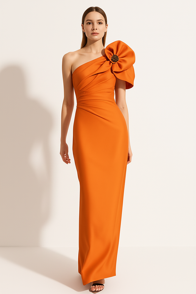 Robe Longue Orange Et Blanche - gallery 4