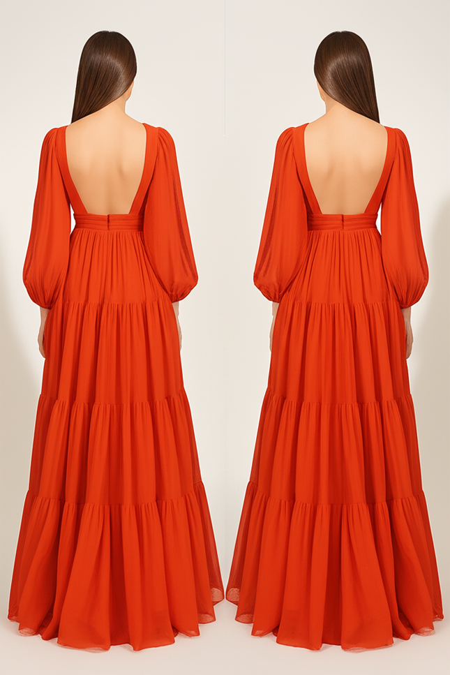 Robe Orange Ample Et Longue  - gallery 1