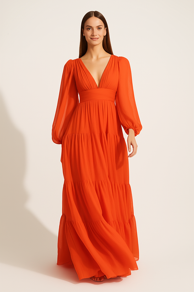 Robe Orange Ample Et Longue  - gallery 4