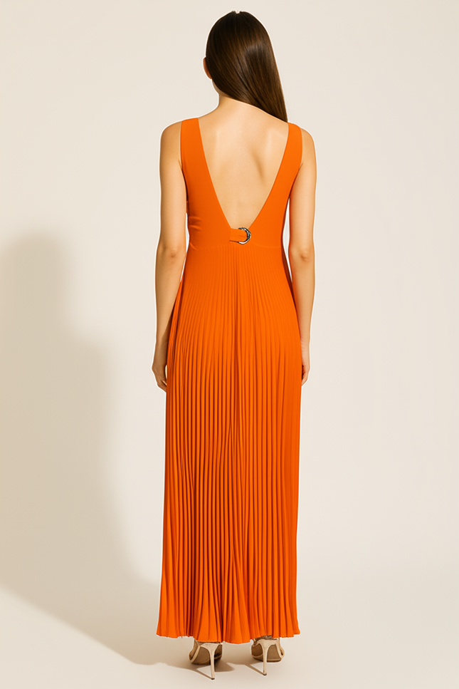 Robe Longue Plissée Orange - gallery 1