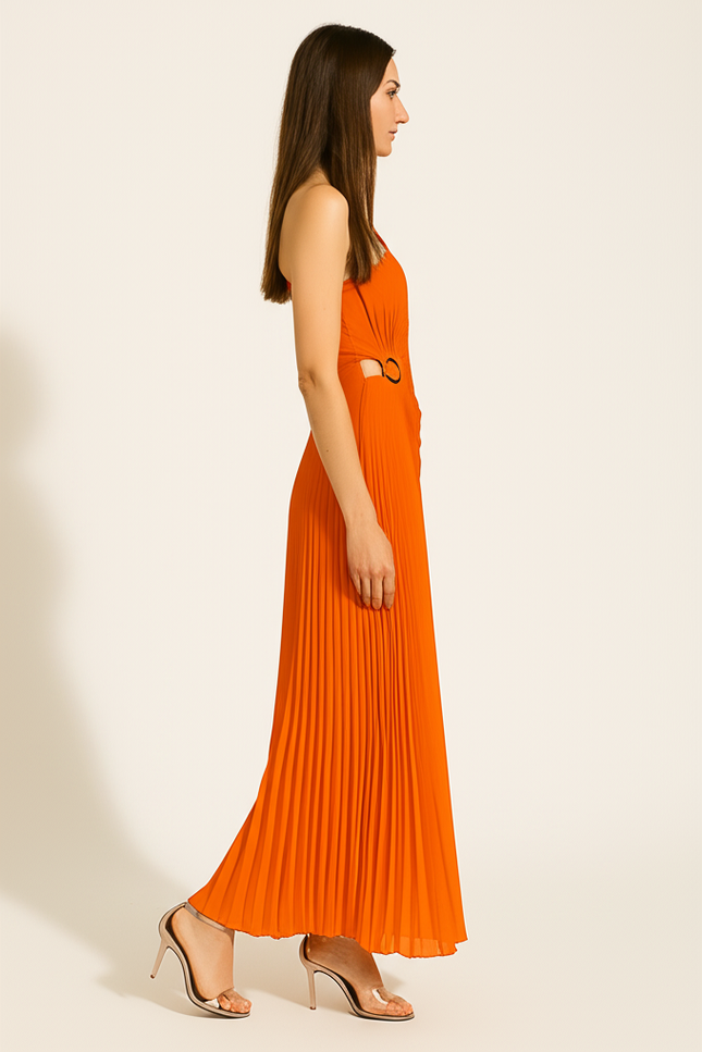 Robe Longue Plissée Orange - gallery 2