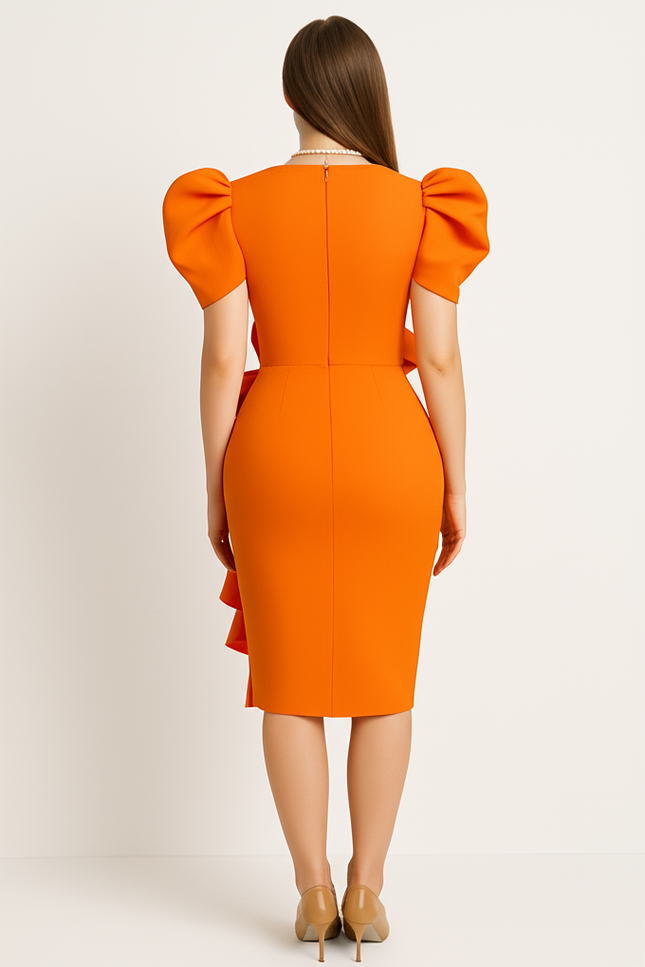 Robe Orange Chic Élégante Volants - gallery 1