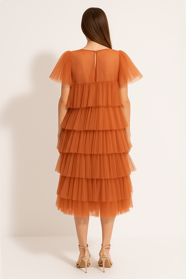 Robe Orange Fluo Élégante - gallery 1