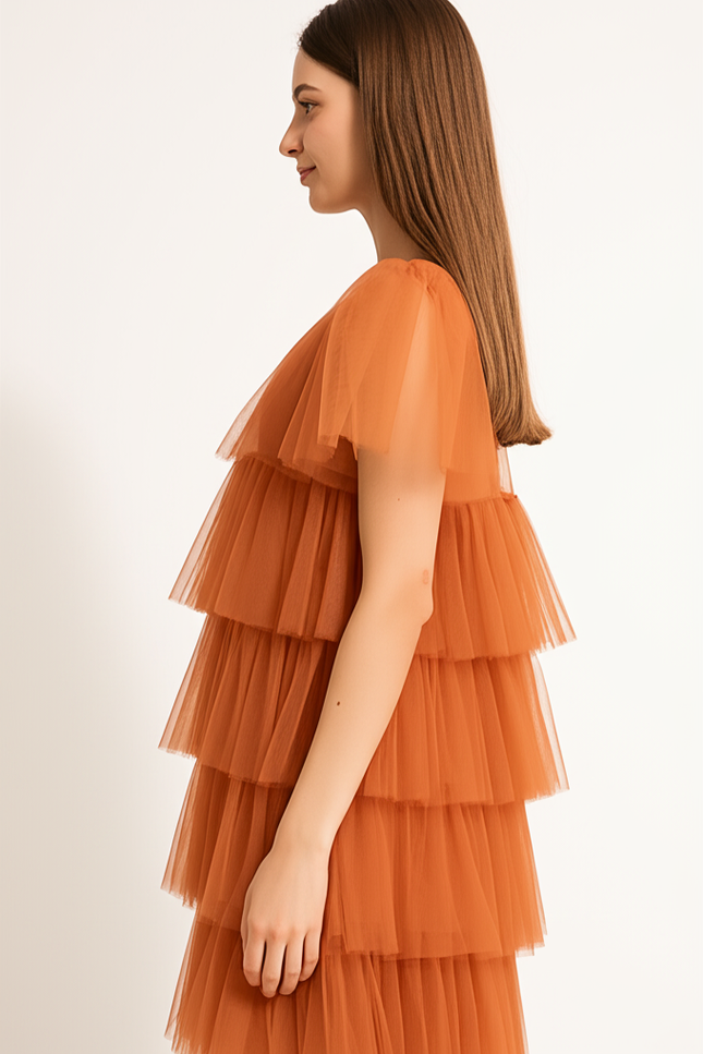 Robe Orange Fluo Élégante - gallery 2